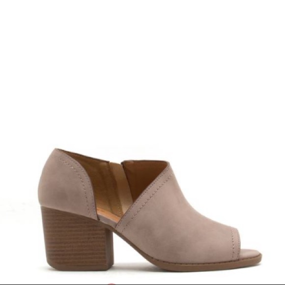 SOLD OUT - Taupe Peep Toe Side Cut Out Bootie - Picture 2 of 5